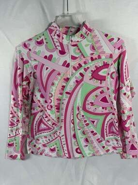 Icikuls Shirt Womens LARGE Pink Mesh Long Sleeve 1/4 Zip Mock Neck Large